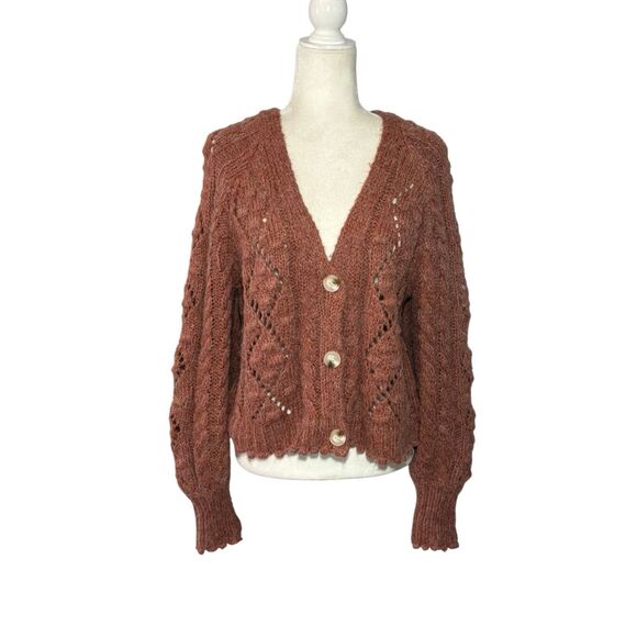 She + Sky mauve chunky knit v-neck cardigan - M - Picture 1 of 7